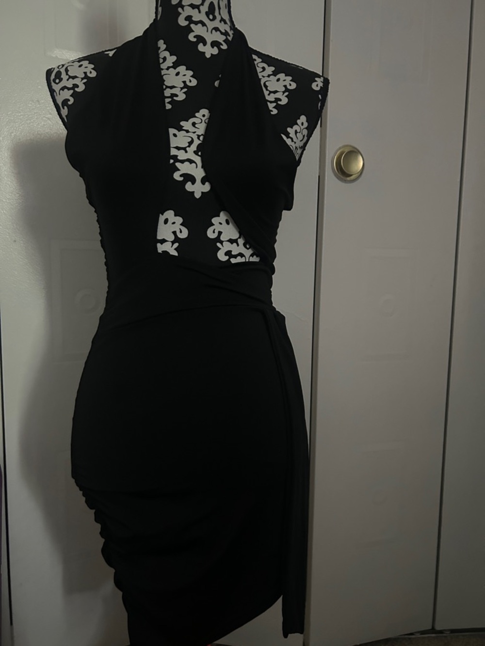 Black Halter Wrap Bodycon Dress - Women